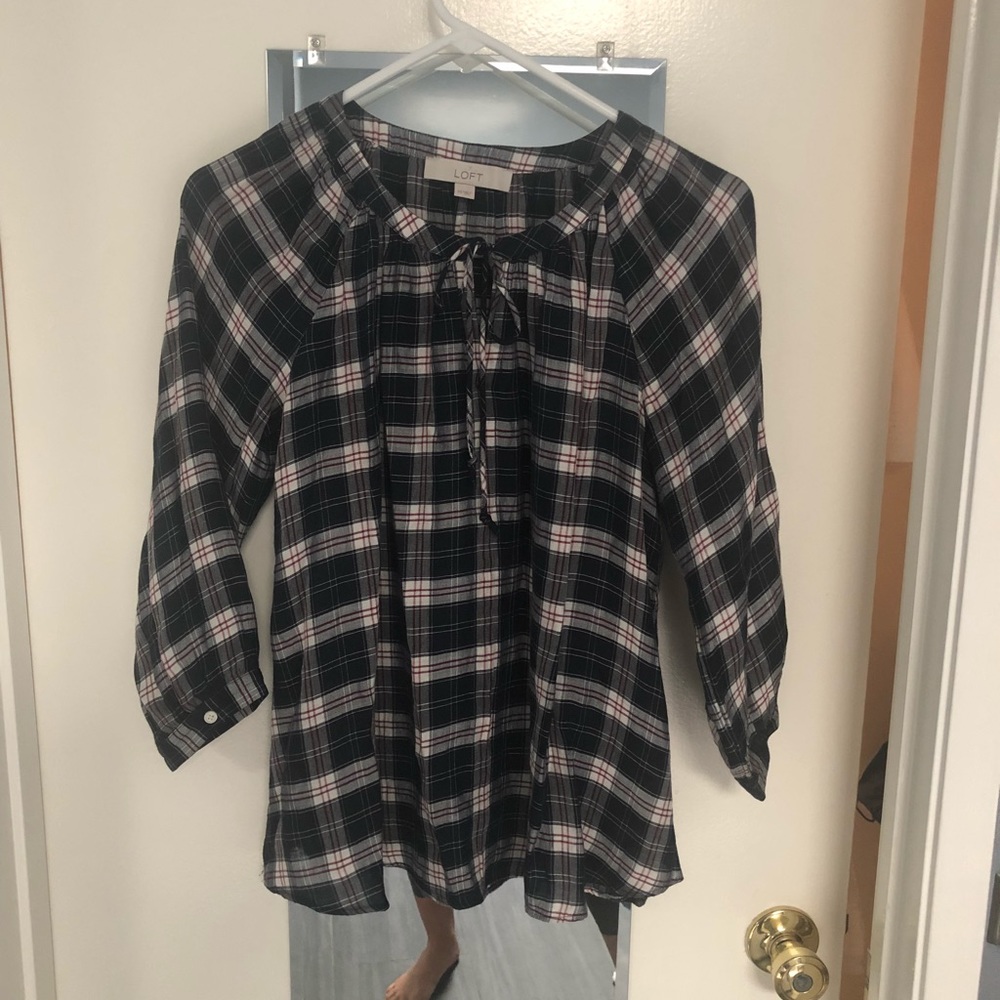 LOFT Ann Taylor plaid peasant blouse